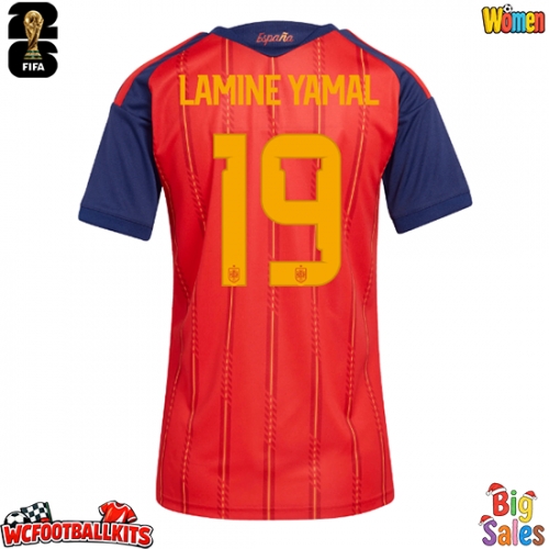 Spain Lamine Yamal #19 Replica Home Stadium Shirt for Women World Cup 2026 Short Sleeve
